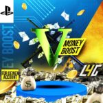 Geldverstärkung für Gaming-Account mit Münzen und Dollars.