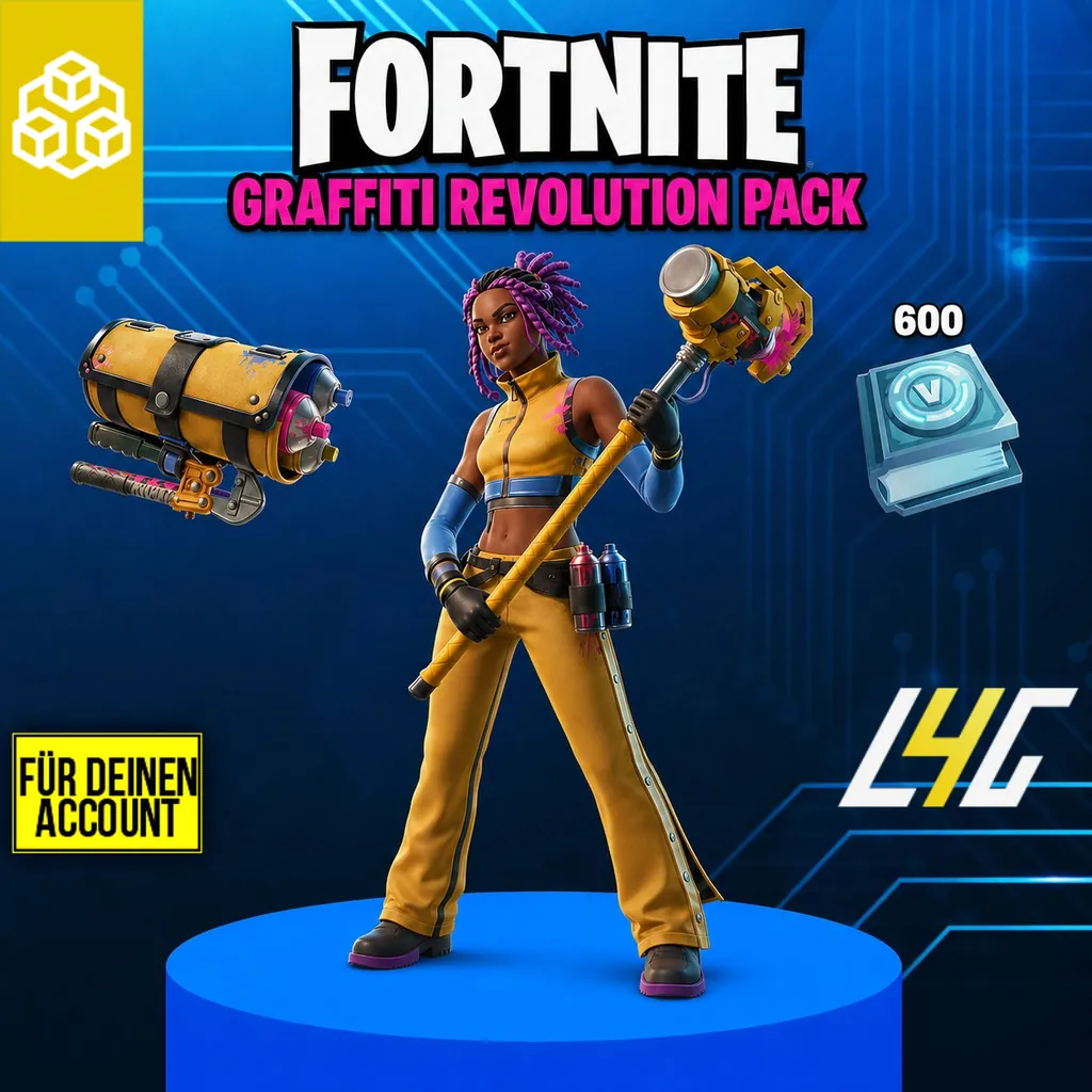 Fortnite Graffiti Revolution Pack - Outfit, Back Bling, Spitzhacke und 600 V-Bucks fuer deinen Account